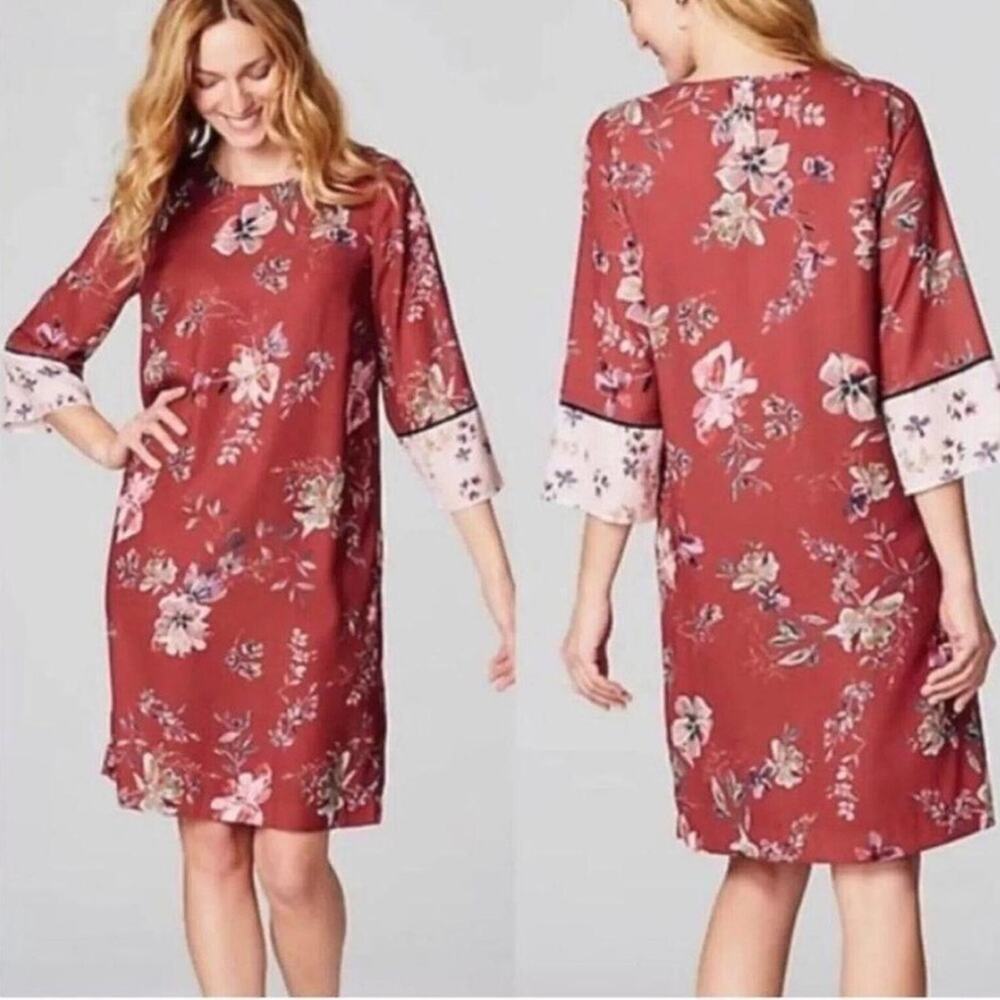J. Jill Plus NWOT Watercolor Floral Shift Dress 3/4 Length Wide Sleeve Size XL
